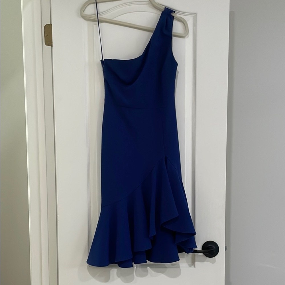 Likely Blue Asymmetrical Ruffled Cocktail Dress